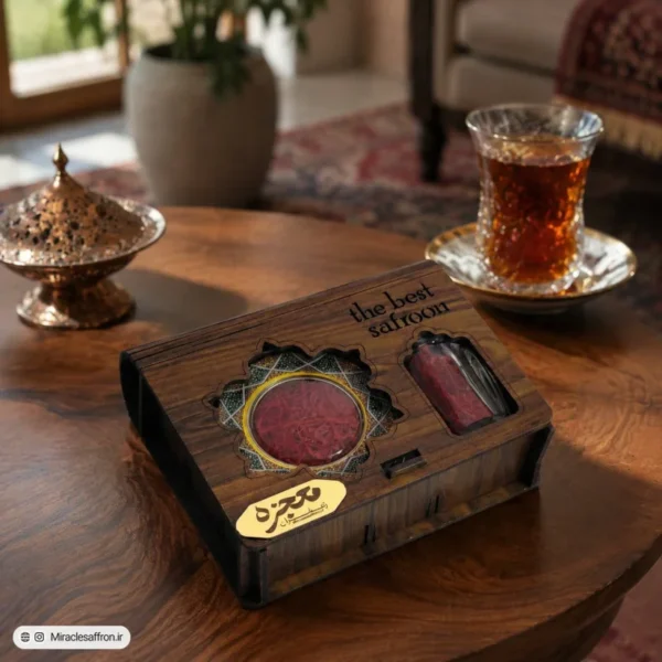 پک کادویی چوبی سرگل 5 گرم همراه ظرف خاتم و گوهر