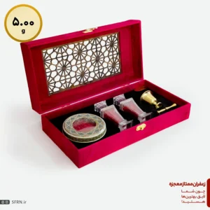 پک کادویی مخمل قرمز سرگل 5 گرم همراه با ظرف برلیان و خاتم و هاون