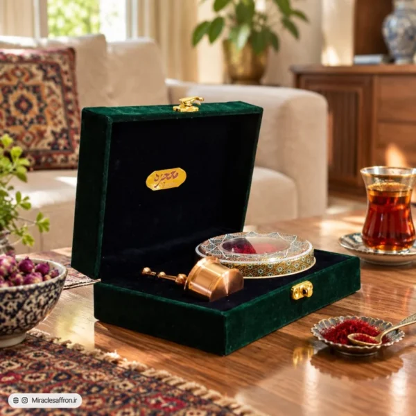 باکس هدیه سهند همراه با 2 گرم زعفران سوپرنگین و هاون